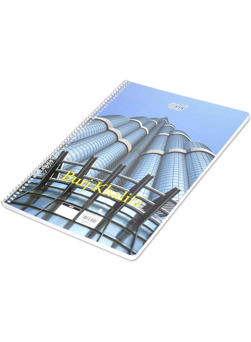 FIS® Spiral Burj khalifa Notebook, A4 Size(29.7x21cm), 70 Sheets, 70gsm, Single Line Ruling, 1 Piece- FSNBA41903